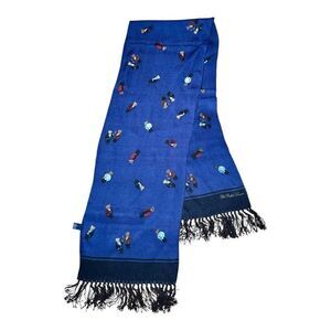 RARE Vintage Polo Ralph Lauren Bear Martini 100% Silk Scarf Navy Blue Black